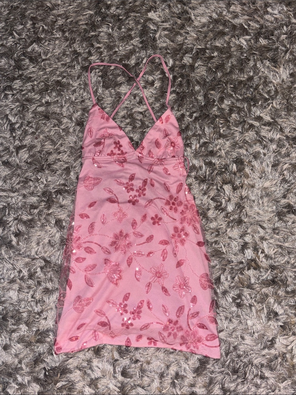 Edikted Pink Sequin Floral Slip Dress